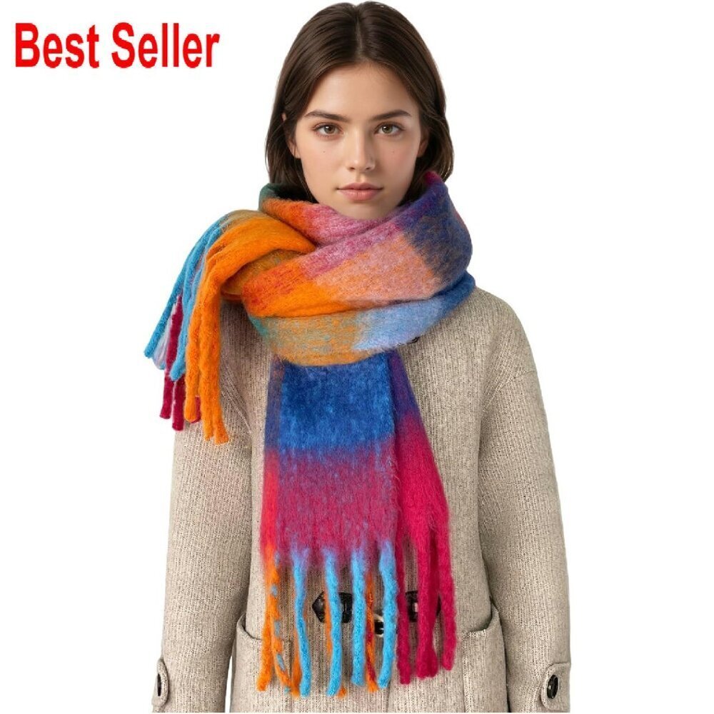 Chunky Warm Thick Tassel Blanket Scarf Plaid Long Shawl Cold Weather